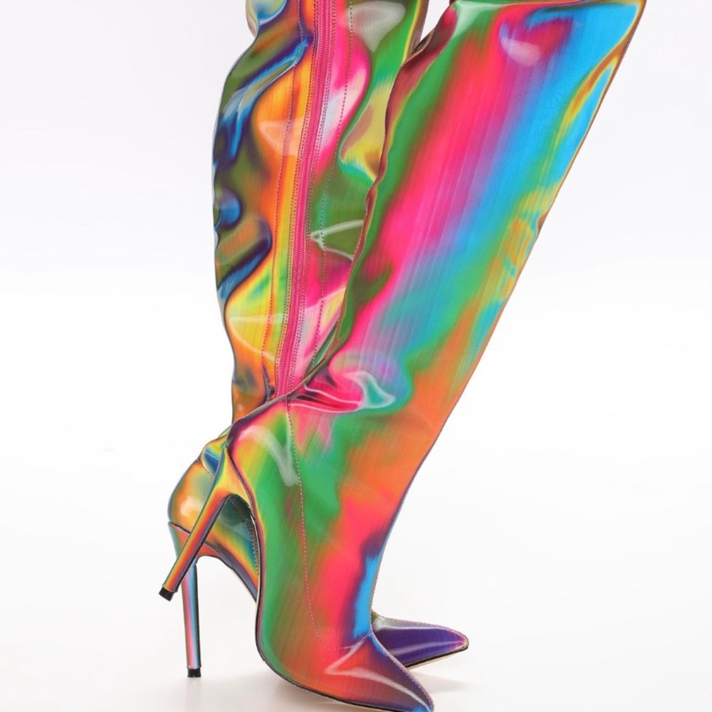 Brand new,Long Multi colored heeled boot.